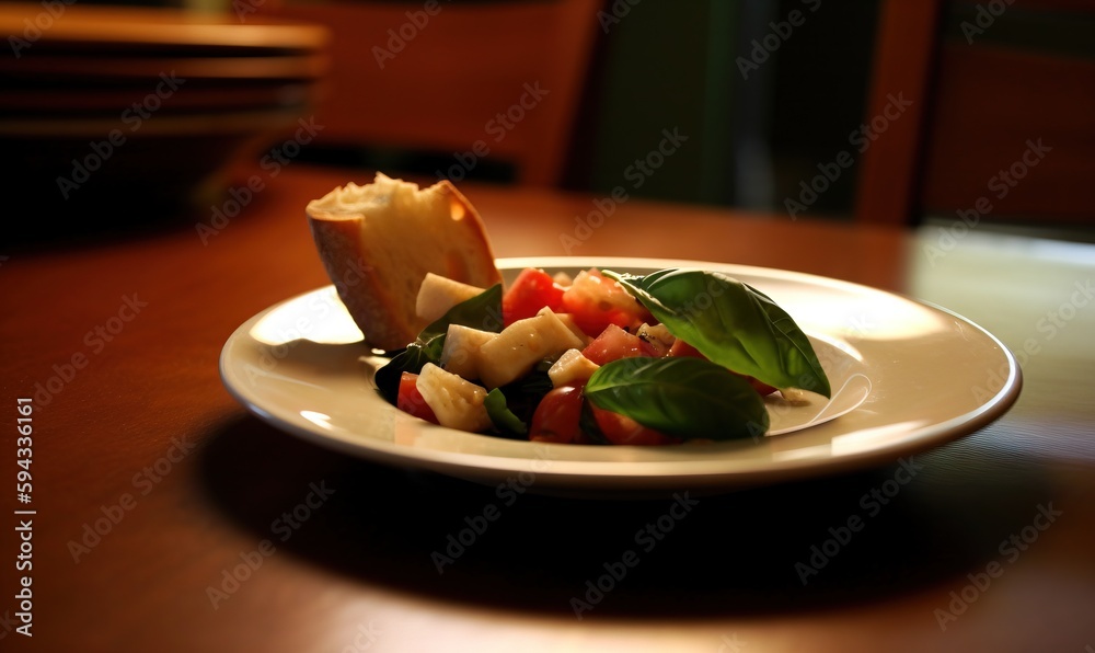  a white plate topped with a salad on top of a wooden table next to a glass of water and a plate of 