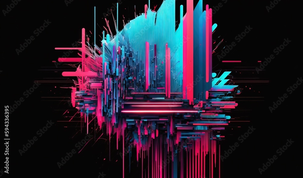  an abstract image of lines and shapes in pink, blue, and green on a black background with a black b