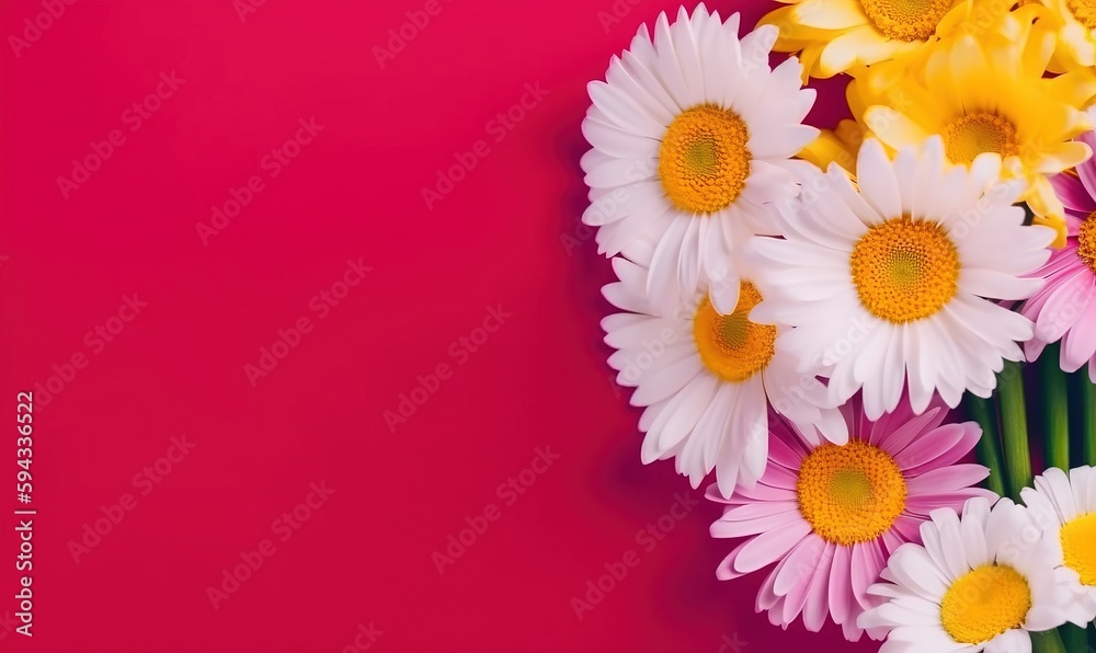  a bunch of daisies on a pink background with a pink background and a pink background with a white a