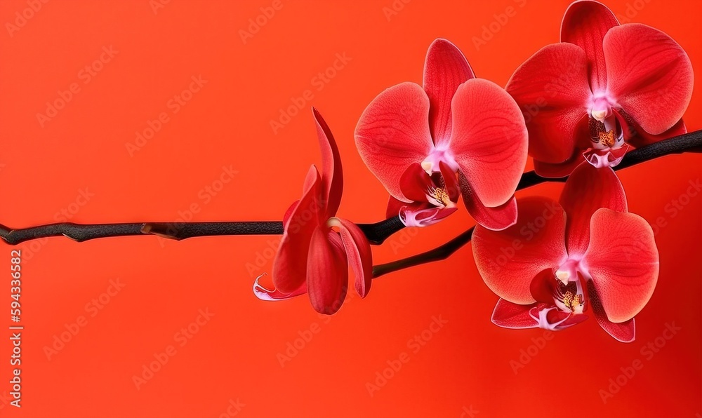  a branch with a bunch of red flowers on a red background with a red background and a red background