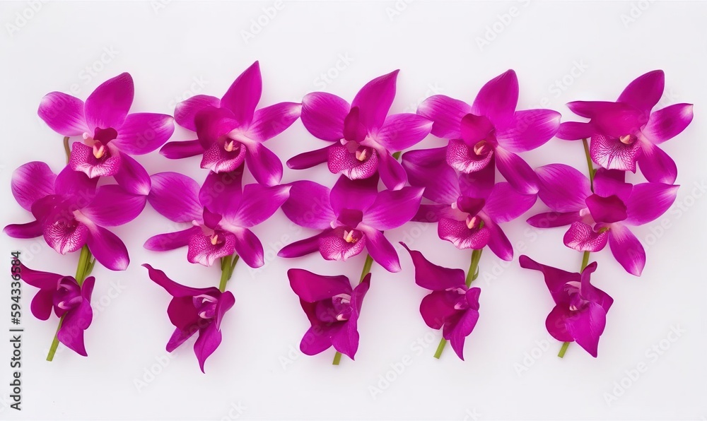  a group of purple flowers sitting on top of a white table top next to a white wall and a white wall