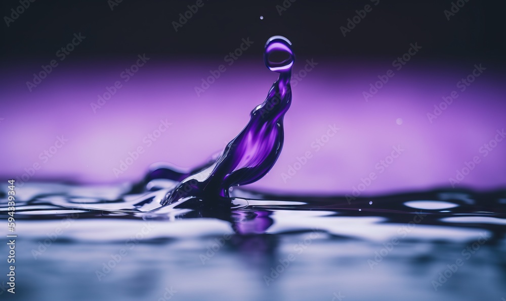  a water drop with a purple background and a black and white swirl in the middle of the drop is a pu