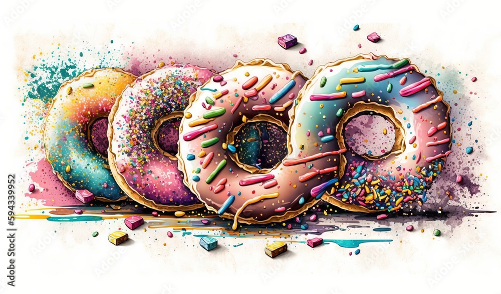  a number of donuts with sprinkles on a white background with sprinkles all around them and a sprink