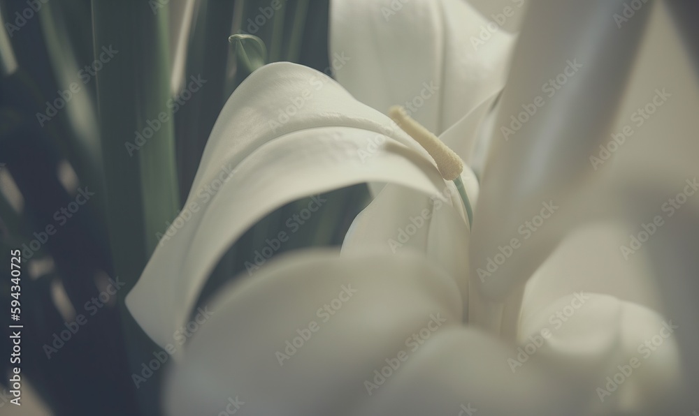  a close up of a white flower with a blurry image of the petals in the back of the flower head and t