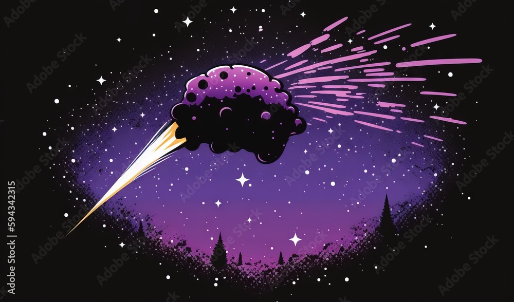  a cartoon of a space ship shooting a rocket with stars in the sky above it and a castle in the back