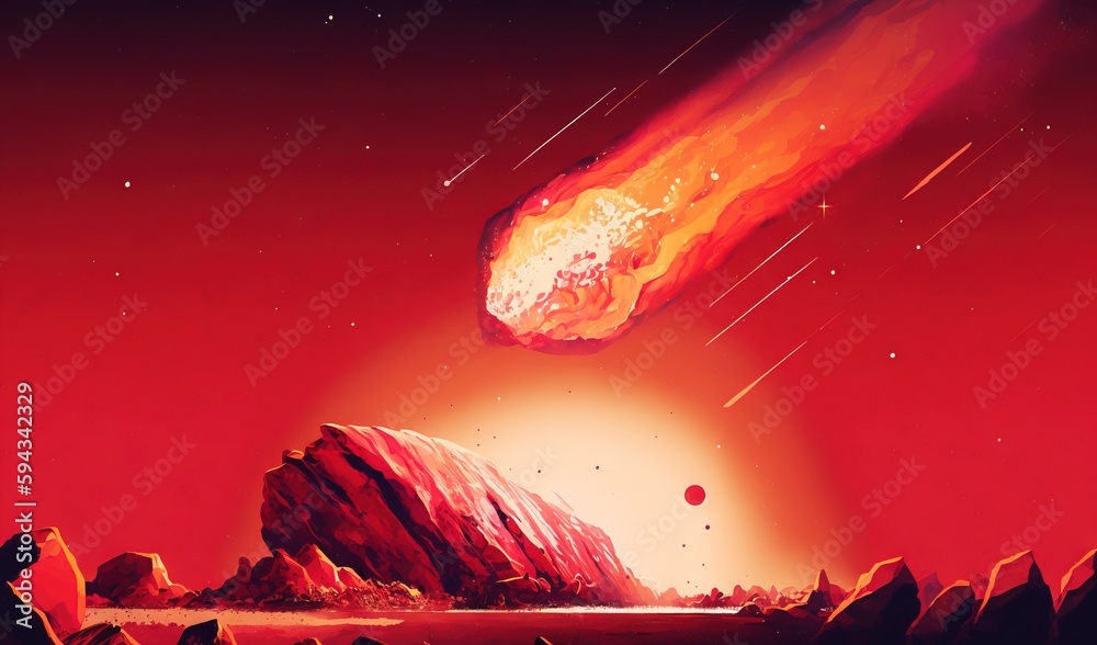  an artists rendering of a distant object in the sky above a rocky landscape with rocks and a brigh