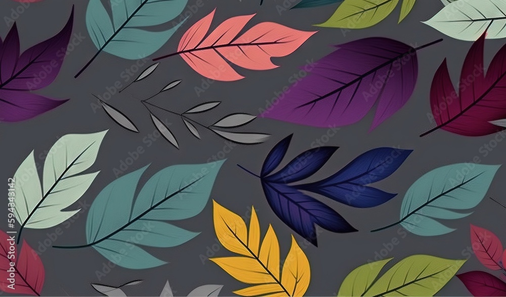  a pattern of colorful leaves on a gray background with a gray background and a gray background with