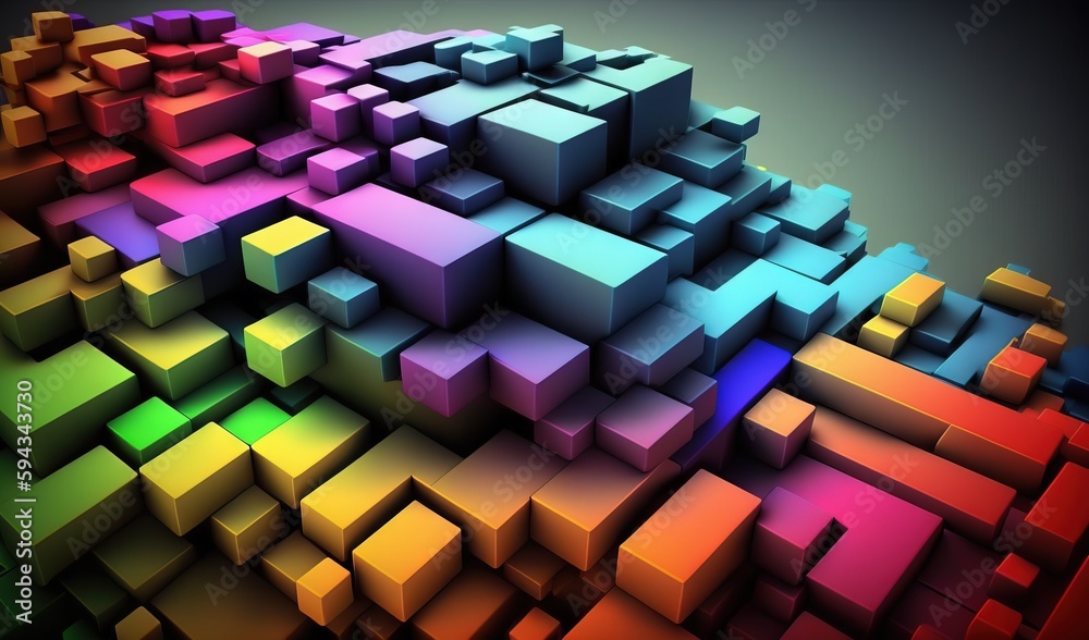  a very colorful 3d image of a bunch of cubes on a black background with a red, yellow, green, blue,