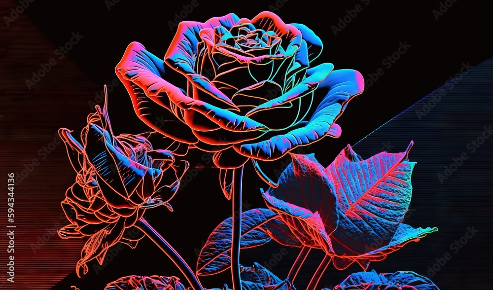  a close up of a flower on a black background with a red and blue light in the middle of the image a