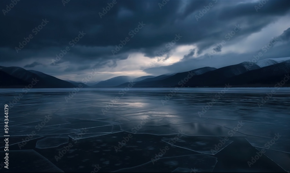  a lake with mountains in the background under a cloudy sky with a few clouds in the sky and a few i