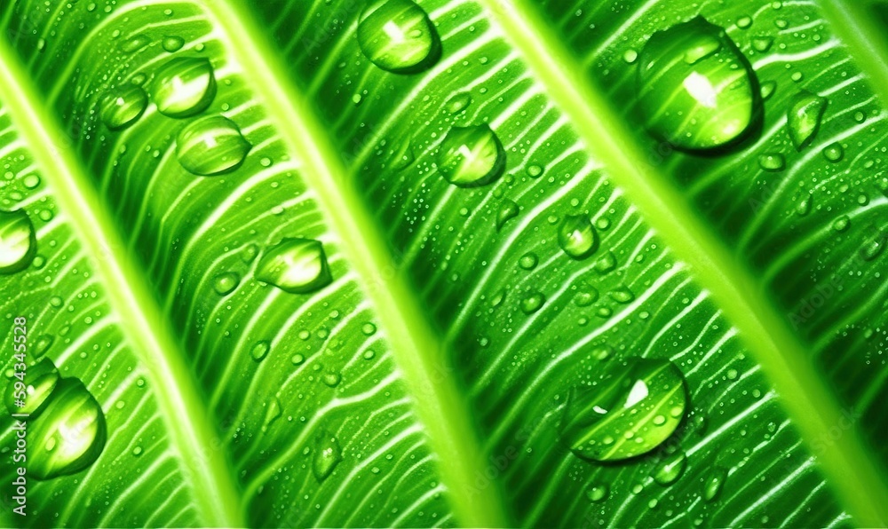  a close up of a green leaf with water droplets on its leaves and the words, water droplets on the 