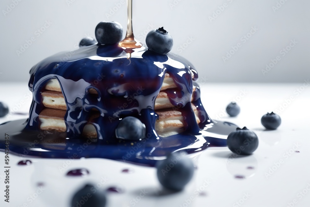  a blue cake with blueberries on top of it and a candle sticking out of it with a blue glaze on top 