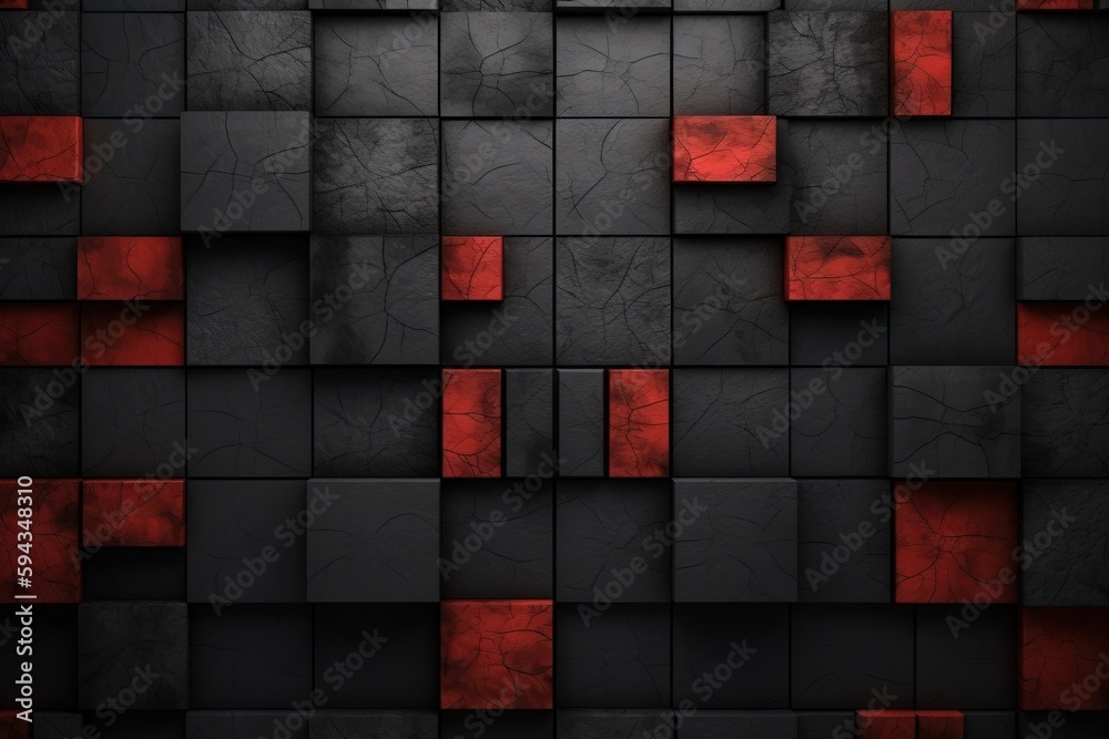  a black and red background with squares of different sizes and colors on the surface of the image i