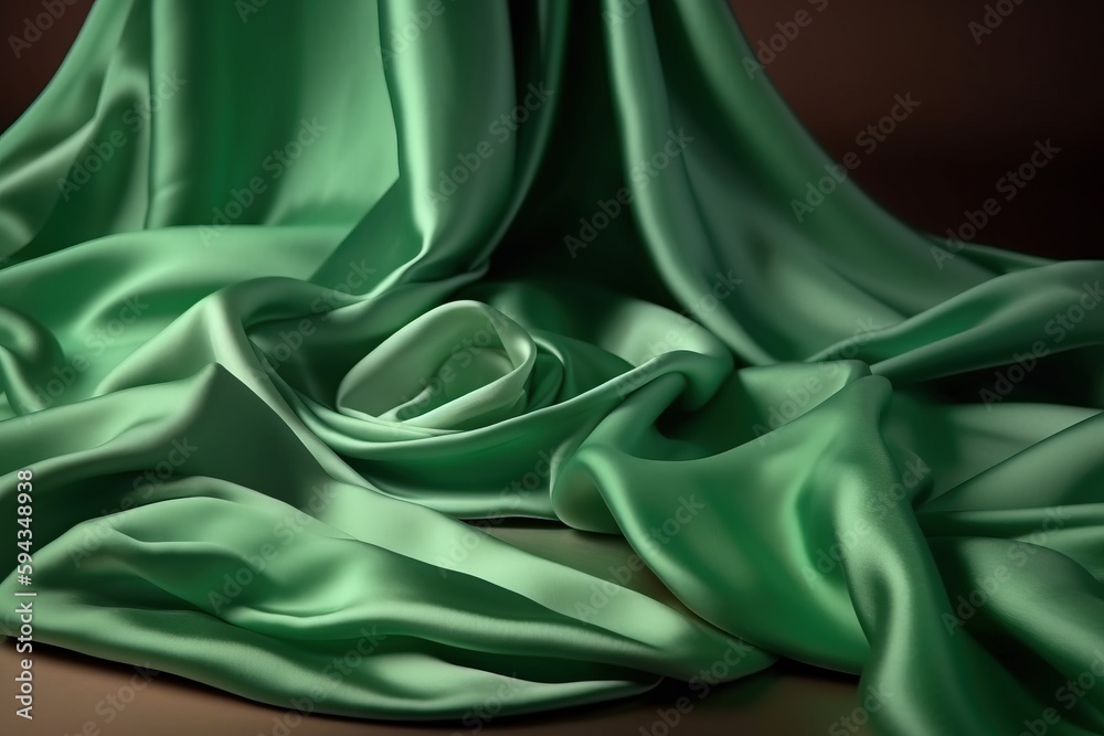  a green cloth is laying on a brown surface with a black background and a black background with a wh