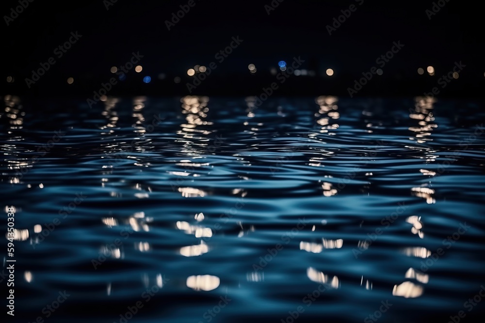  a body of water with a lot of lights on the side of it at night in the distance is a city with ligh