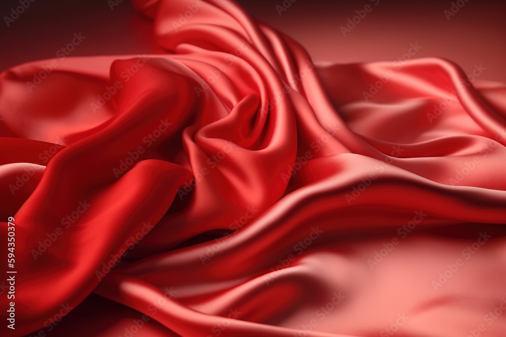  a red silk fabric is shown in close up and in full view, with a black back ground and a red backgro