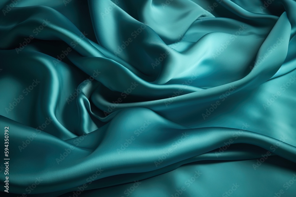  a close up of a teal colored fabric with a very soft feel to its fabric structure and folds in the