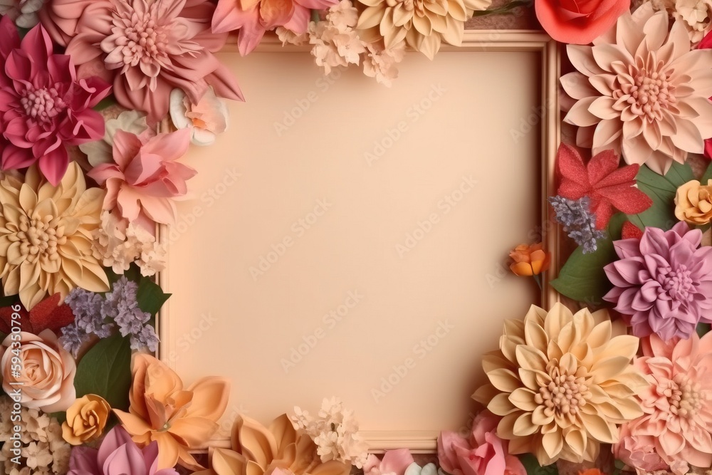  a picture frame with a bunch of flowers on it and a blank space in the middle of the frame for a me