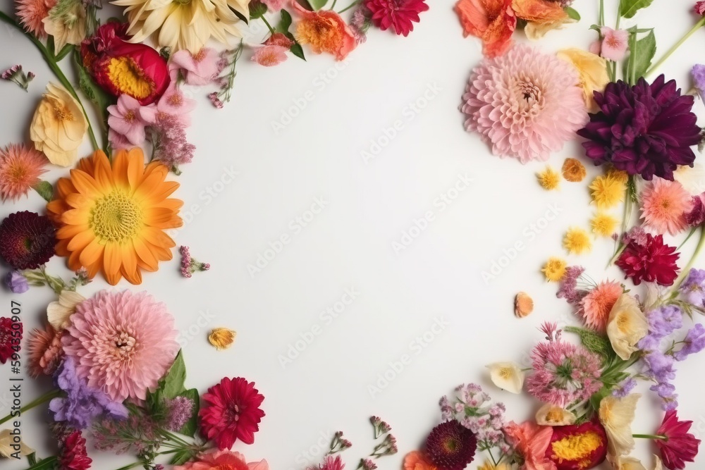  a bunch of flowers that are on a white surface with space for text or a picture to put on a card or