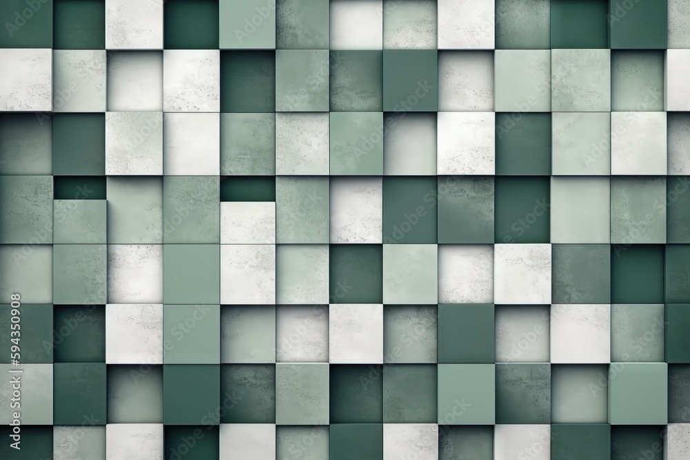  a green and white tiled wallpaper with a lot of squares on its sides and a small patch of grass in