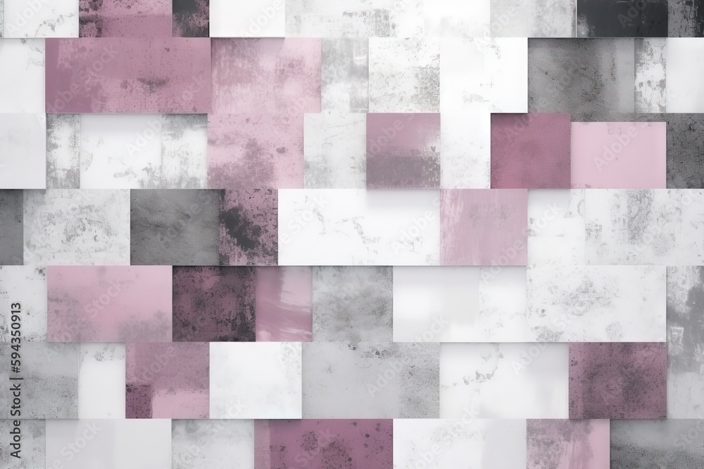  an abstract background with pink and grey squares and squares of varying sizes and shapes on a whit