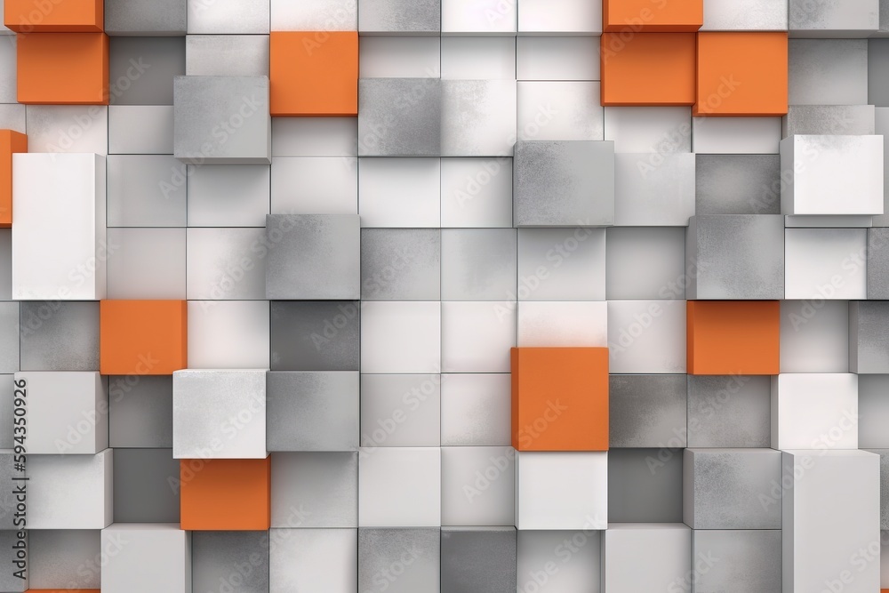  an orange and white wall with squares and rectangles on its sides and a white square in the middle