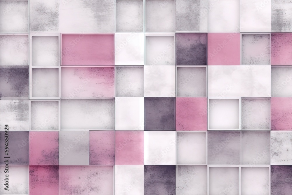  a pink and white tiled wall with a lot of squares on its sides and a pink and white stripe across 