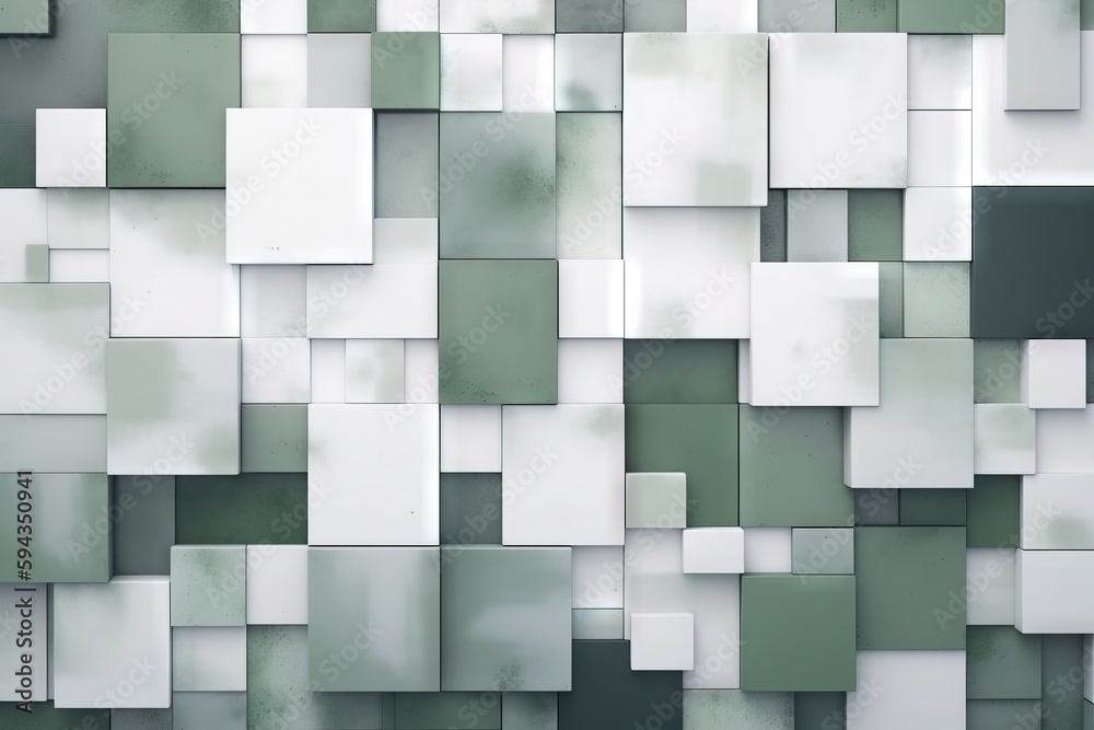  a very abstract green and white wallpaper with squares and rectangles of varying sizes and shapes, 