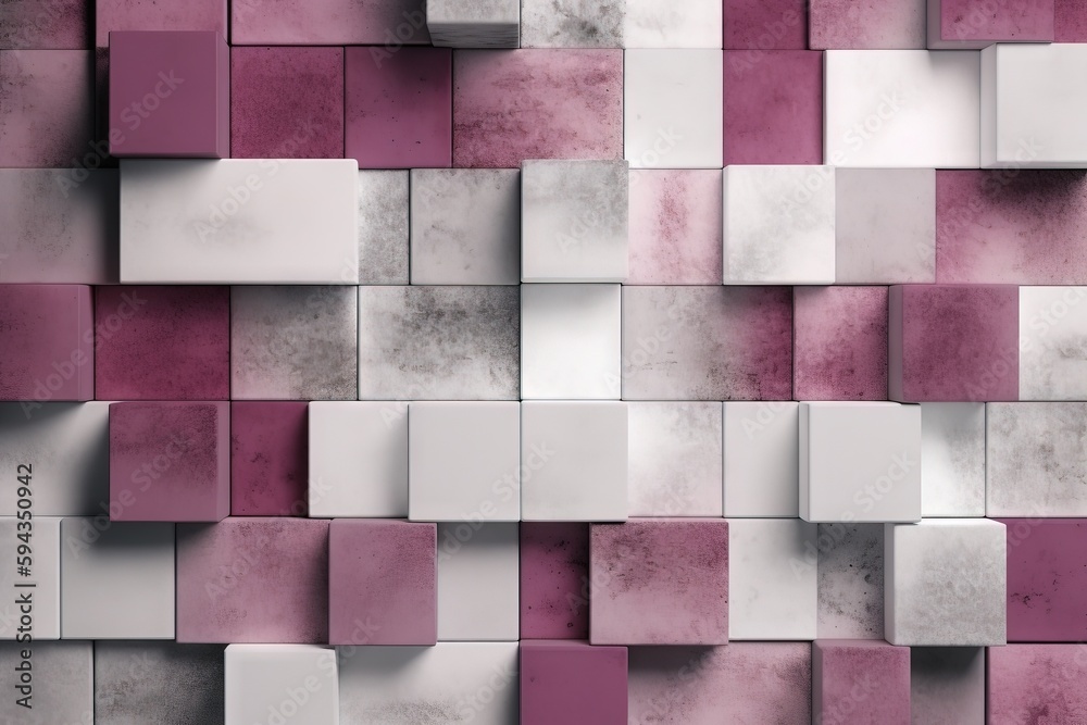  a very large and colorful wall made up of squares and rectangles of varying sizes and colors of pur