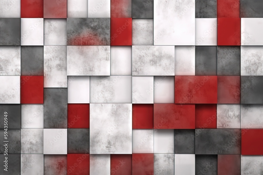  a red and white wall with a pattern of squares and rectangles on its sides and a red circle in the