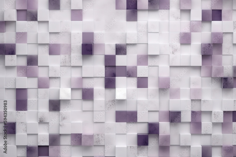  a white and purple tiled wall with a lot of squares on its sides and a few squares on the other si