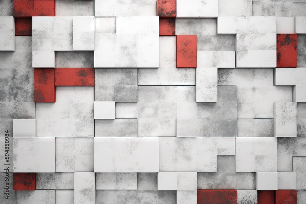  a white and red wall with squares and squares on its sides and a red square in the middle of the w