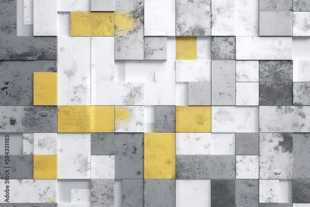  a wall that has a bunch of squares on it with yellow and grey squares on it and a yellow square in 