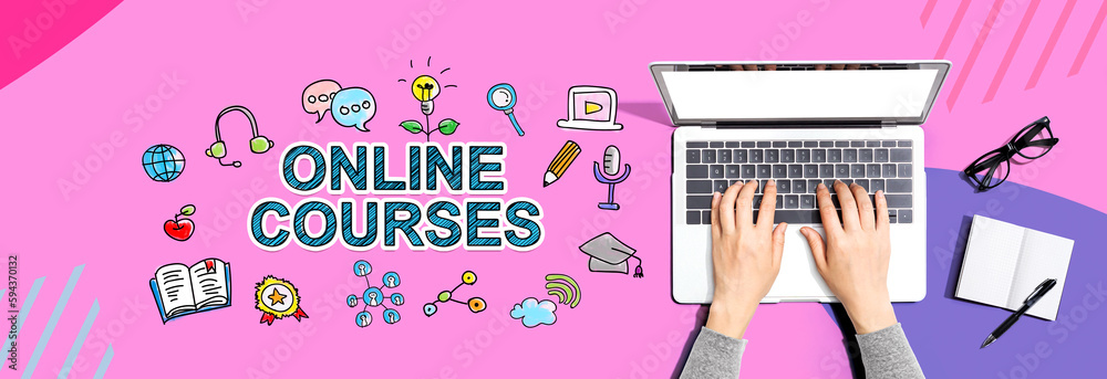 Online courses with person using a laptop computer