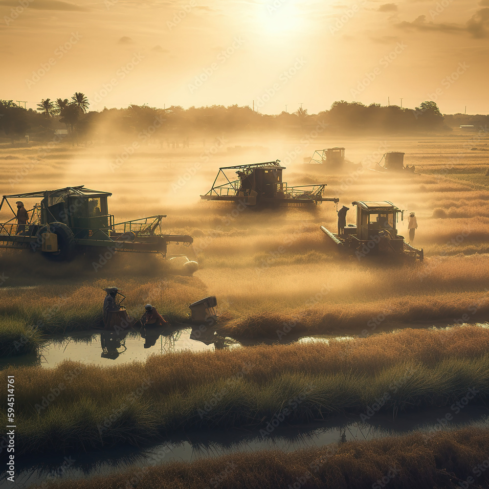 Harvester machine to harvest wheat field working. Combine harvester agriculture machine harvesting g