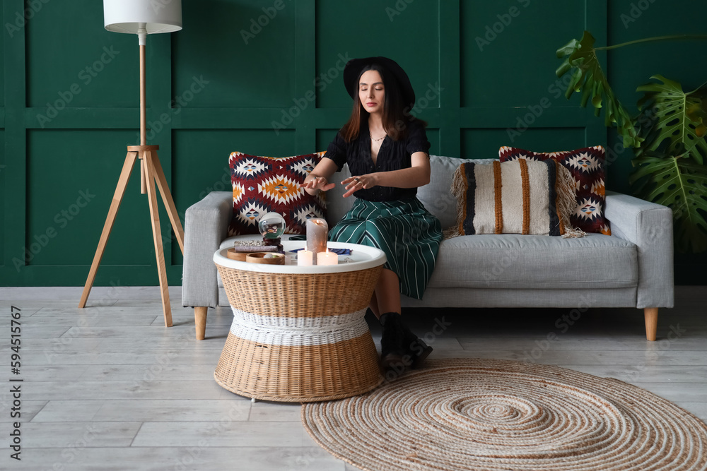 Fortune teller reading future at home