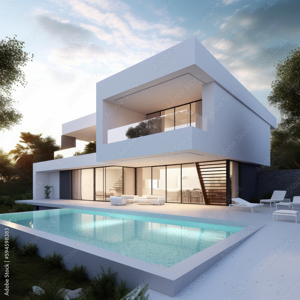 Modern villa. Real estate. Illustration AI Generative.