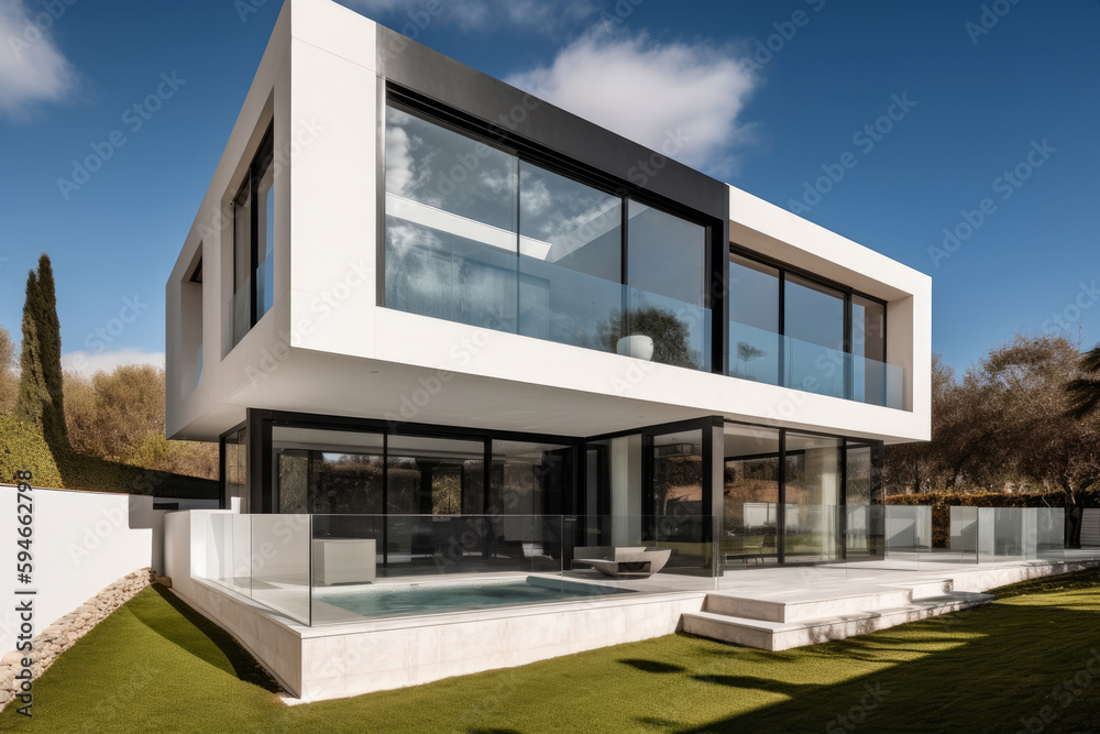 Modern villa. Illustration AI Generative.