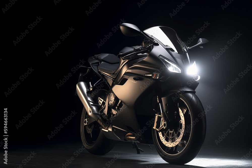 Black sport bike. Illustration AI Generative.