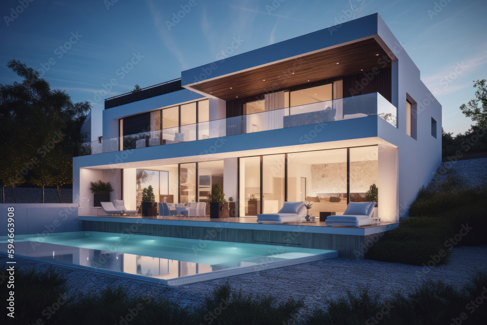 Modern villa. Illustration AI Generative.