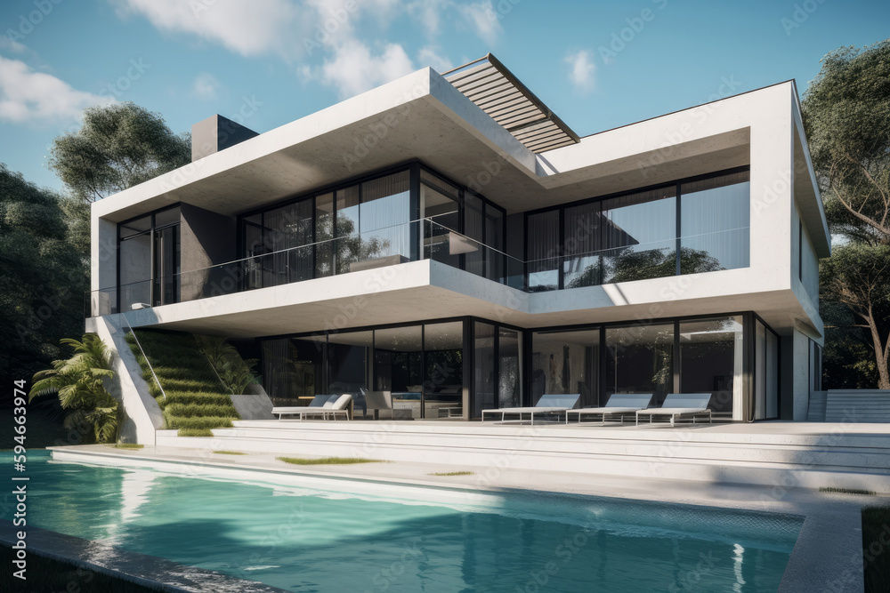 Modern villa. Illustration AI Generative.