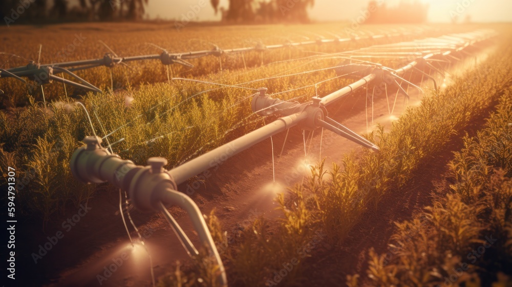 Irrigation system in functional watering of agricultural plants Illustration AI Generative