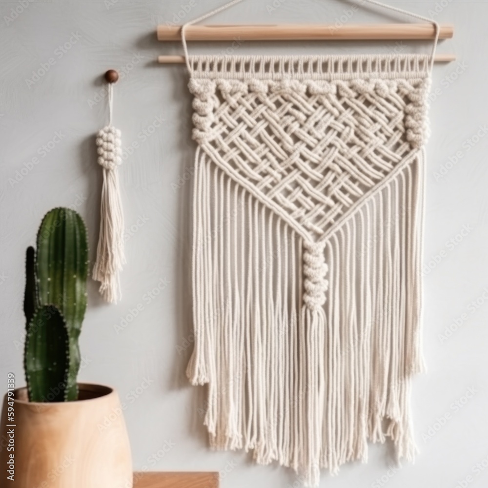 Handmade macrame design. Illustration AI Generative.