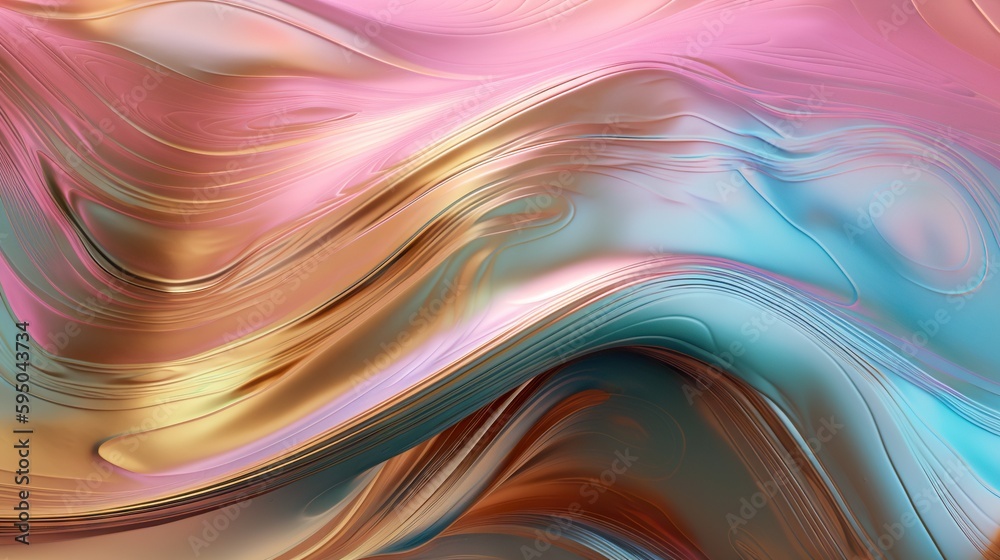 Wavy holographic foil. Neon gradient crumpled surface. Dreamy Y2K background. Generative AI