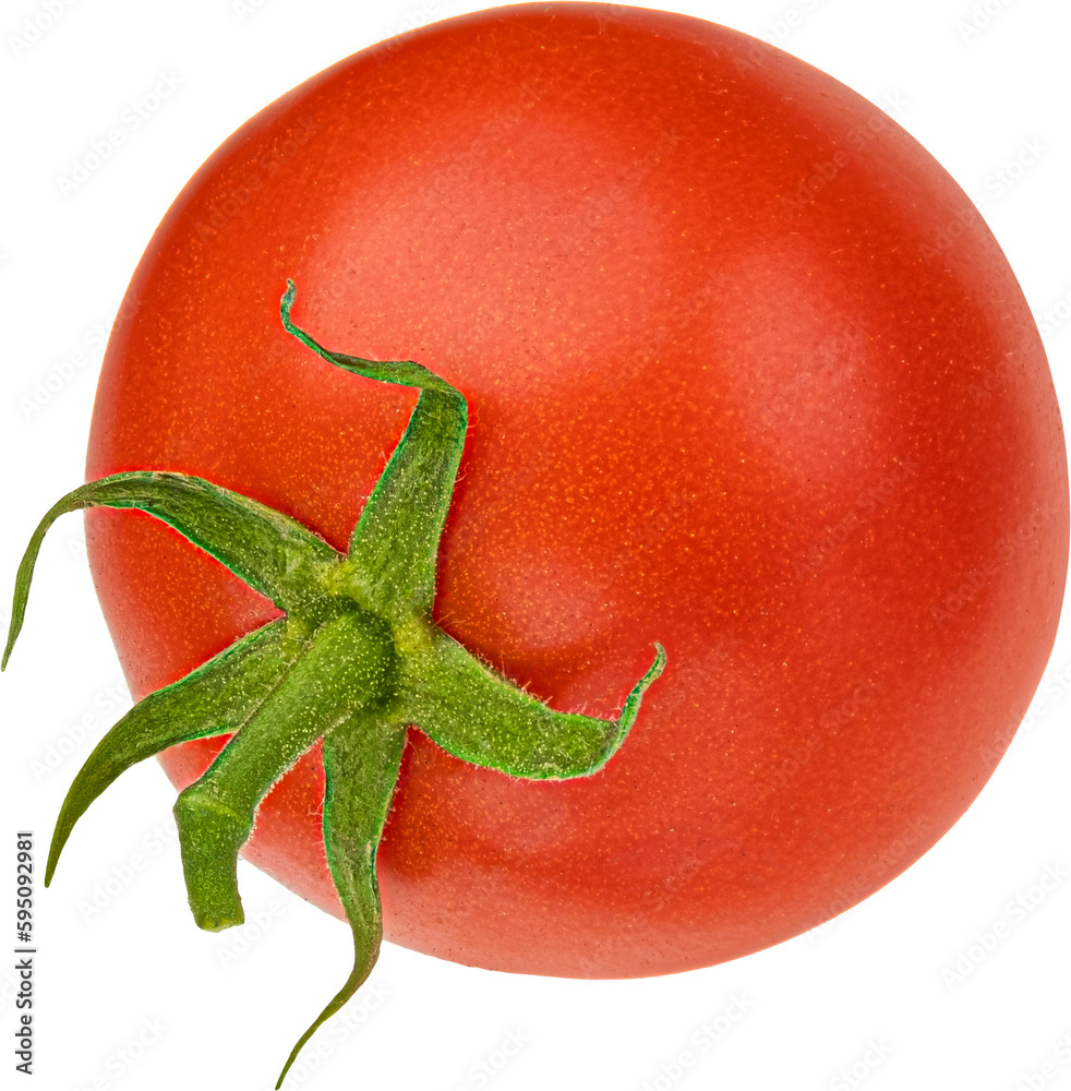 One whole cherry tomato isolated on white background with clipping path, full depth of field