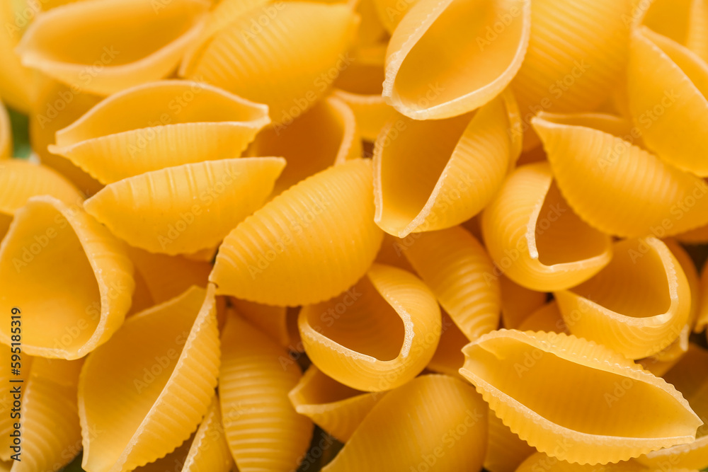 Raw conchiglie pasta as background, closeup