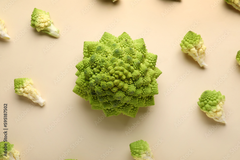 Composition with romanesco cabbage on beige background