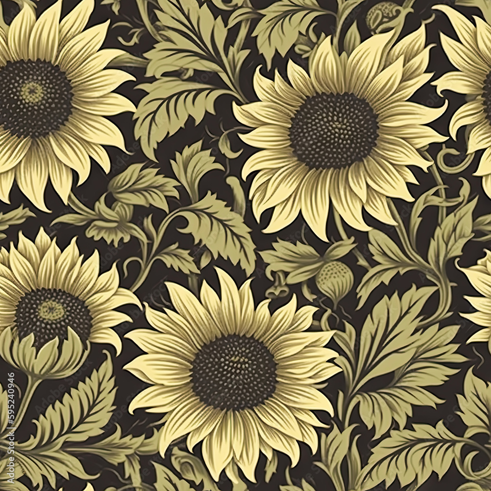 Sunflower flower seamless pattern. Floral seamless background. Generative AI