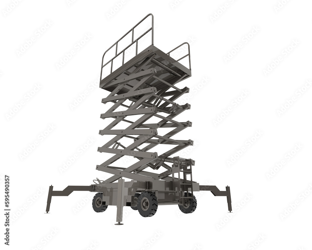 Hydraulic scissors lift isolated on transparent background. 3d rendering - illustration