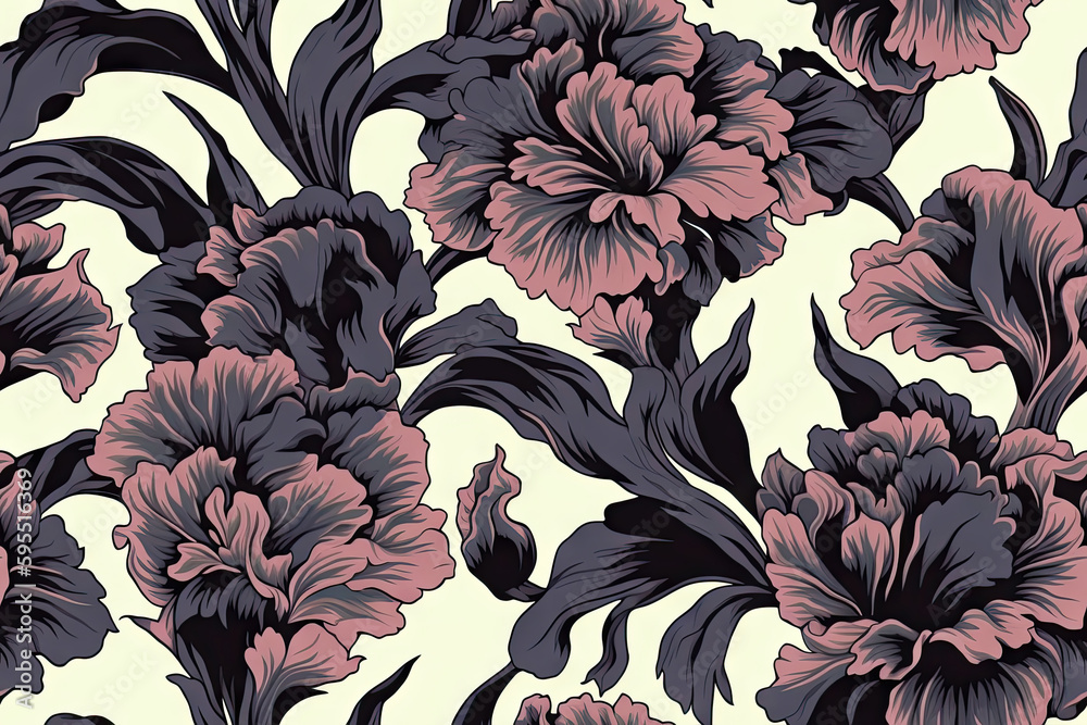 Carnation flower seamless pattern. Floral seamless background. Generative AI